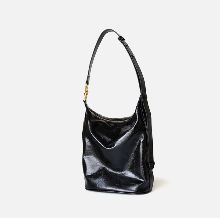 Burgundy Oil Leather Bucket Bags Vintage Shopper Bag