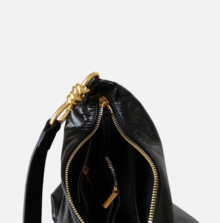 Black Oil Leather Bucket Bags Vintage Shopper Bag