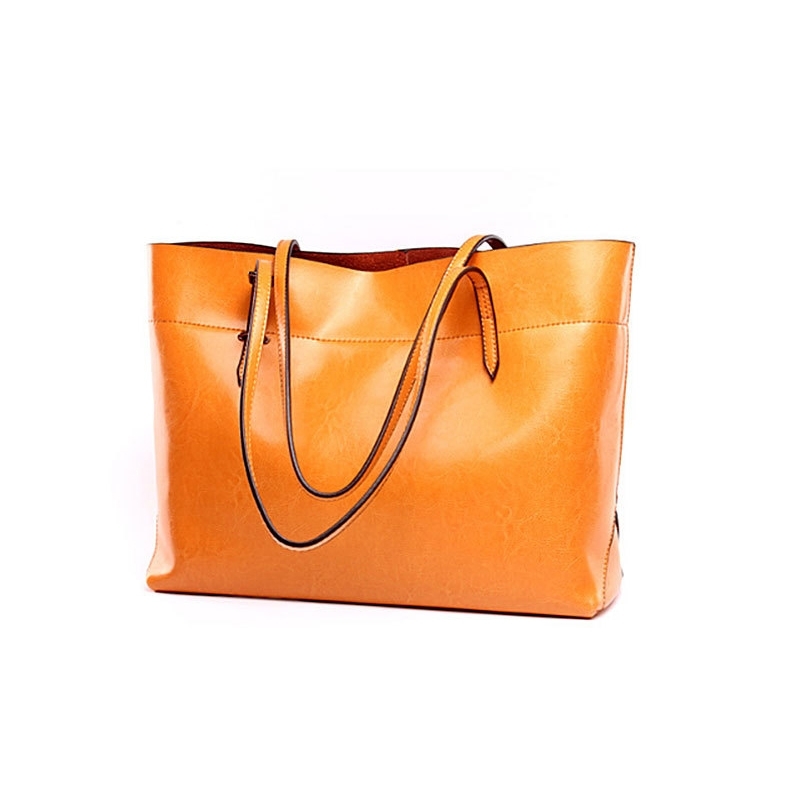 Yellow Genuine Leather Classic Tote Handbags