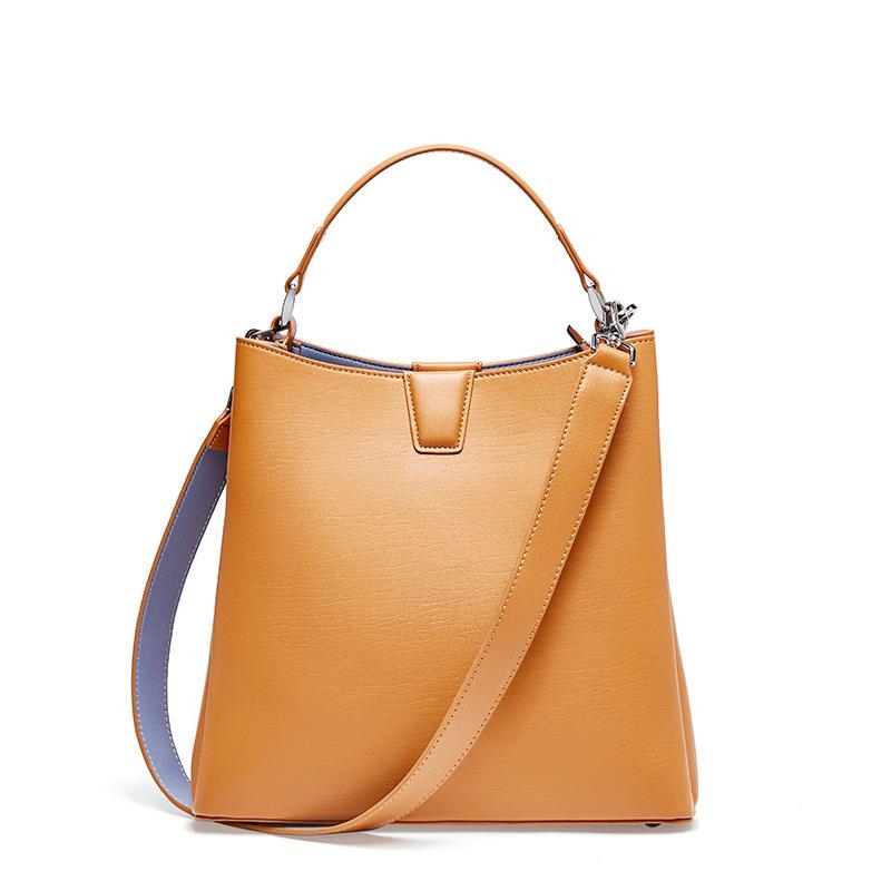 Orange Top Handle Shoulder Genuine Leather Bucket Handbags | Baginning