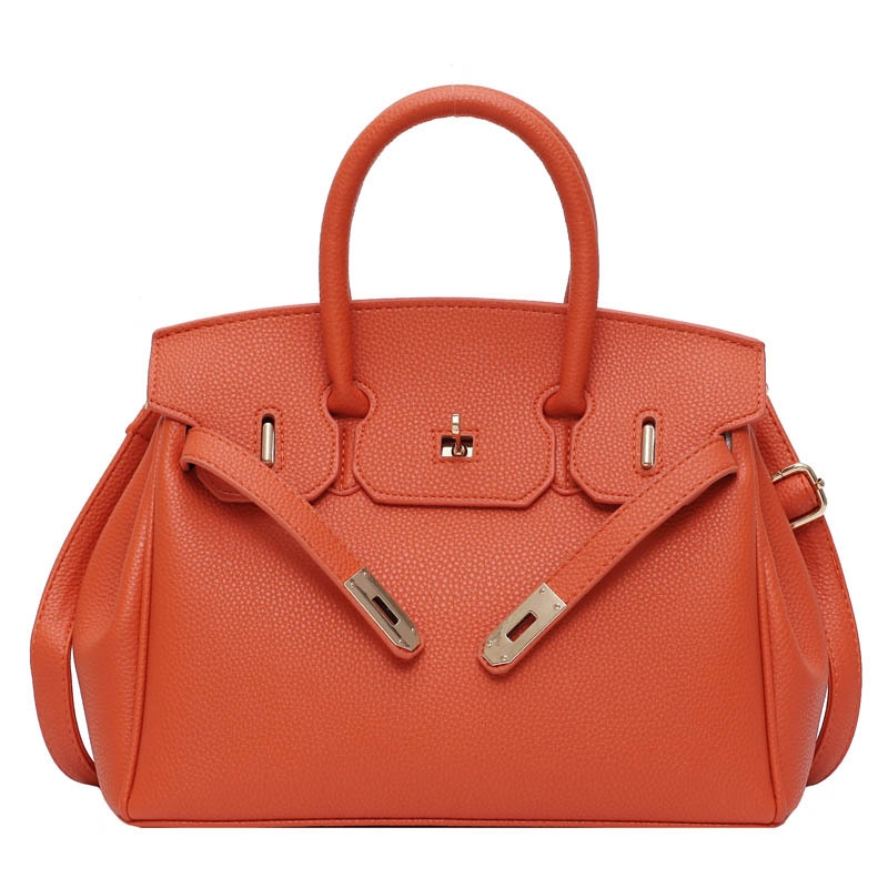 Orange Vegan Leather Handbags Scarves Double Top Handle Satchel Bag ...