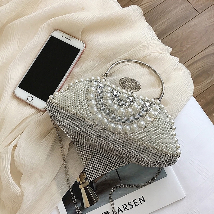 Gold Pearl Rhinestones Evening Clutch Bag Wedding Chain Handbags