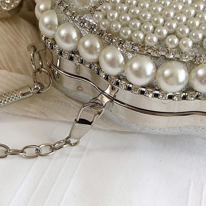 Silver Pearl Rhinestones Evening Clutch Bag Wedding Chain Handbags