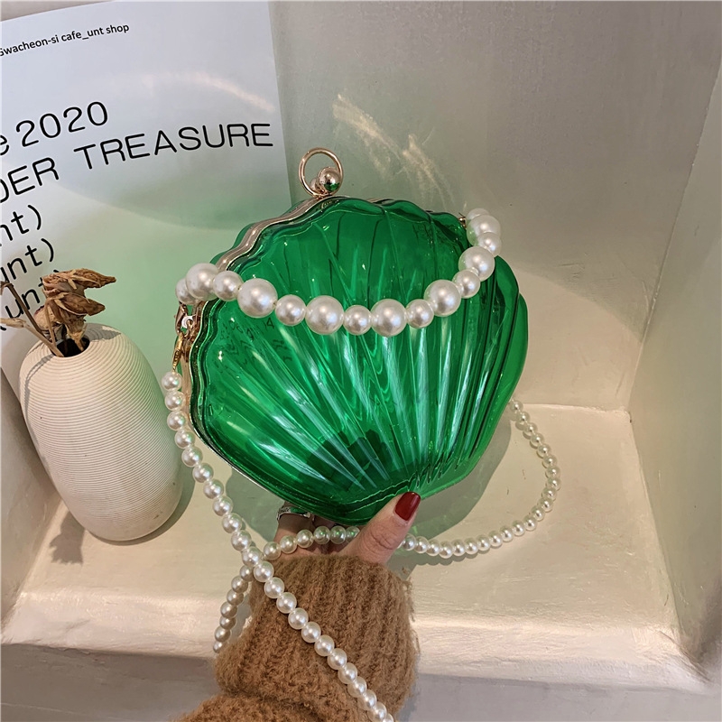 Green Pearl Strap Transparent Clutch Bags Small Clear Purse
