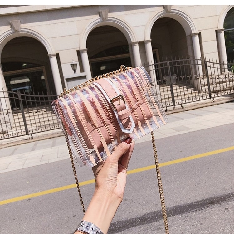 Pink Stripe Clear Purse Transparent Cross-body Fashion Bags