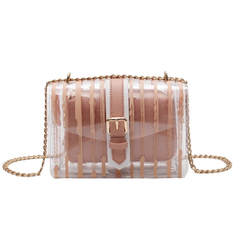 Pink Stripe Clear Purse Transparent Cross-body Fashion Bags