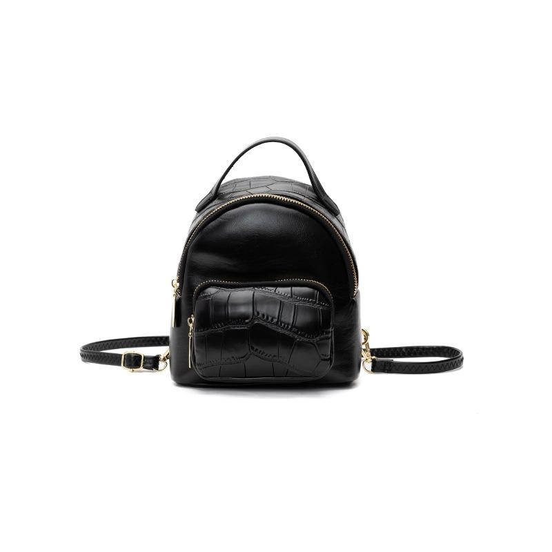 Black Croc Embossed Mini Backpack Crossbody Bag with Adjustable Strap
