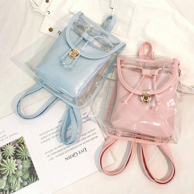 Light Blue Flap PVC Clear Backpacks Transparent Bags with Inner Pouch 