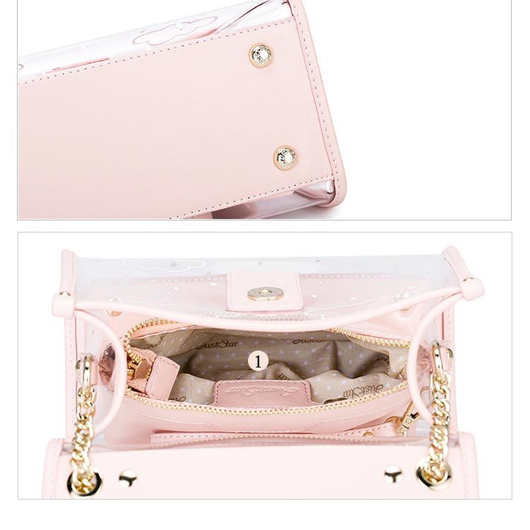 Pink Flowers Inner Pouch Clear Purse Handbags Transparent Shoulder Bag
