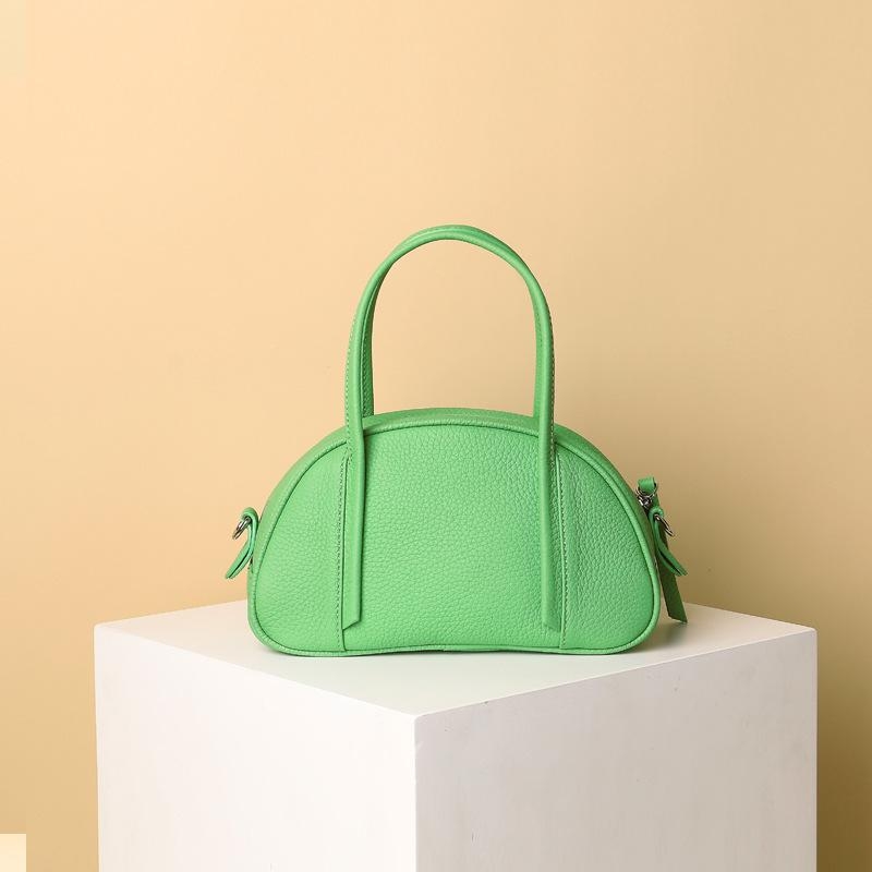 Green Leather Crossbody Bag Litchi Grain Top Handle Hand Purse 