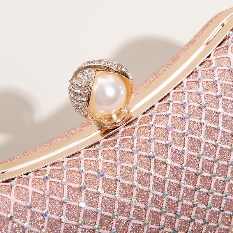 Pink Glitter Pearl Rhinestones Clutch Purse Crossbody Chain Bags