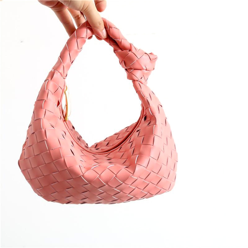 Pink Leather Woven Handbags