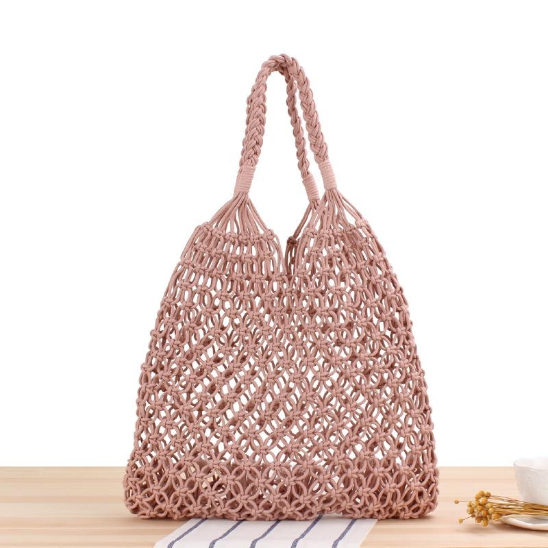 Olive Rope Straw Beach Bags Woven Fishing Net Shoulder Summer