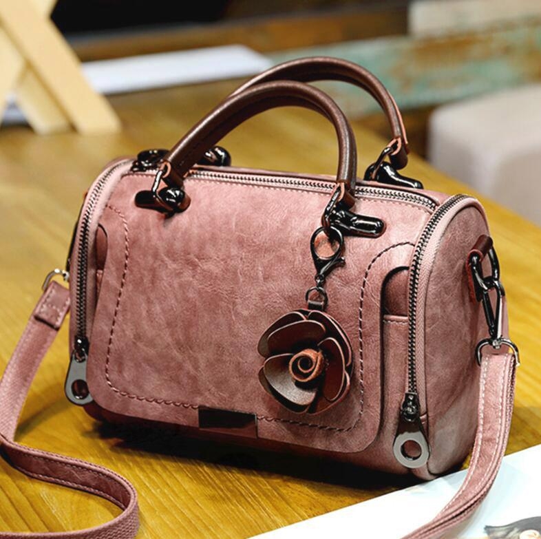 Pink Satchel Handbag Vintage Boston Bag Cross-body Bags