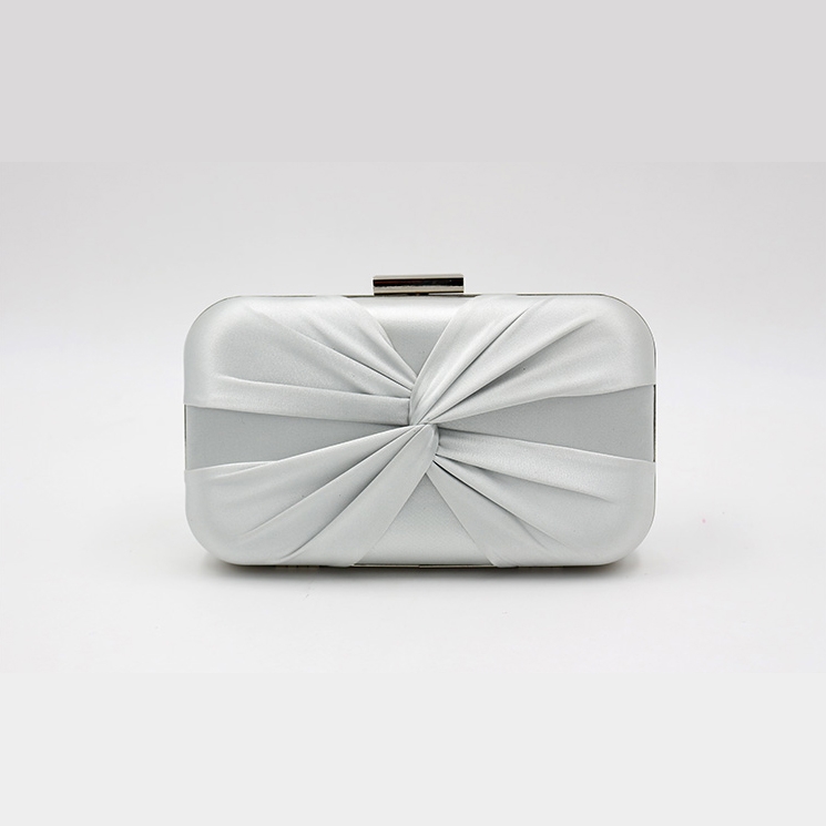 Silver Satin Clutch Purse Elegant Box Evening Bag