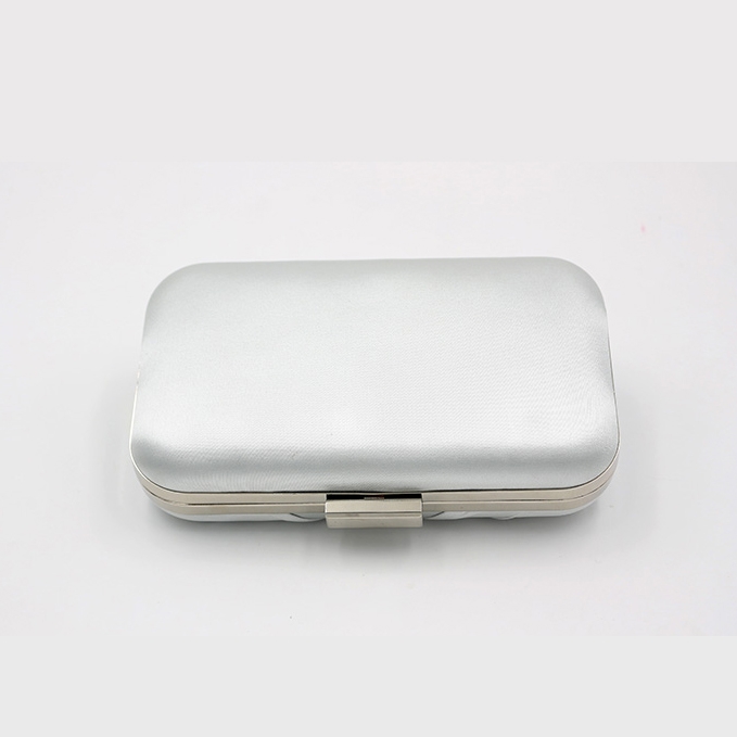 Silver Satin Clutch Purse Elegant Box Evening Bag