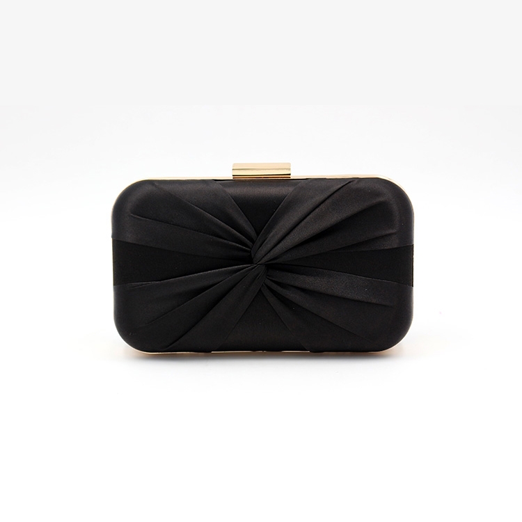 Black Satin Clutch Purse Elegant Box Evening Bag