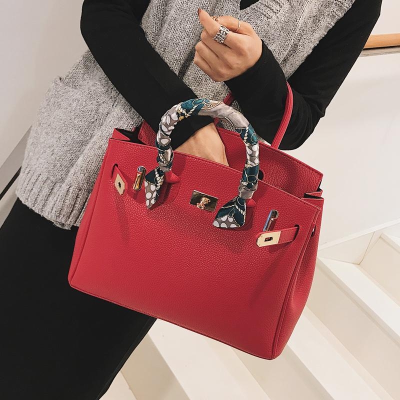 Pink Vegan Leather Handbags Scarves Double Top Handle Satchel Bag ...