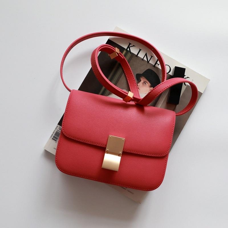 Red Flap Genuine Leather Square Classic Bag Message Bags