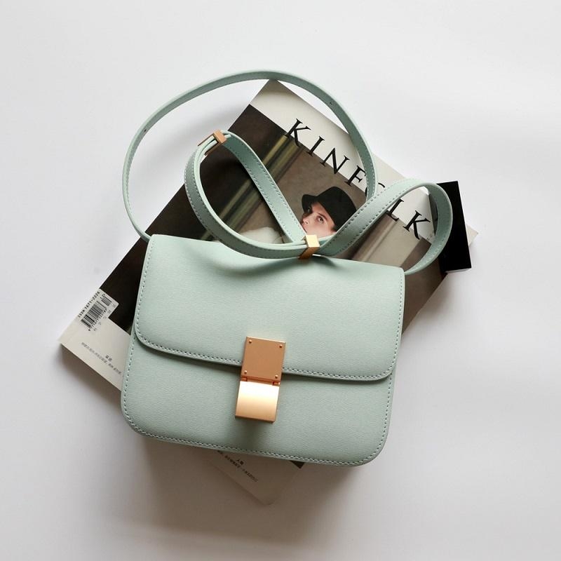 Mint Green Flap Genuine Leather Square Classic Bag Message Bags