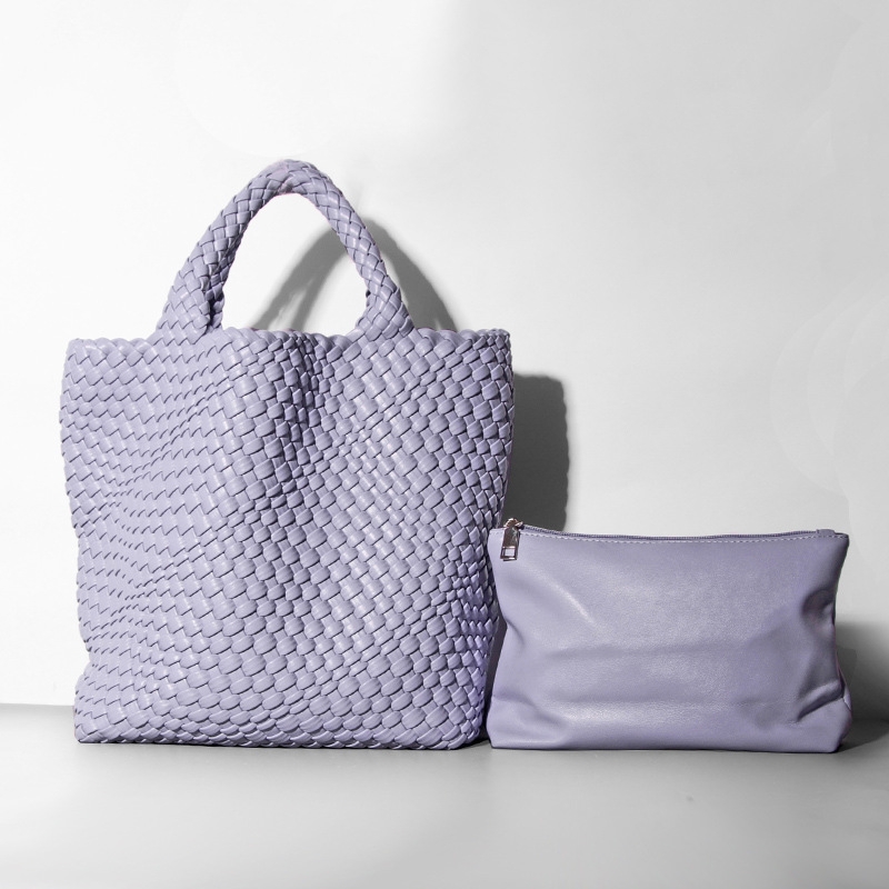 Purple Woven Vegan Leather Shopper Bag Large Handbag Soft Purse for Work