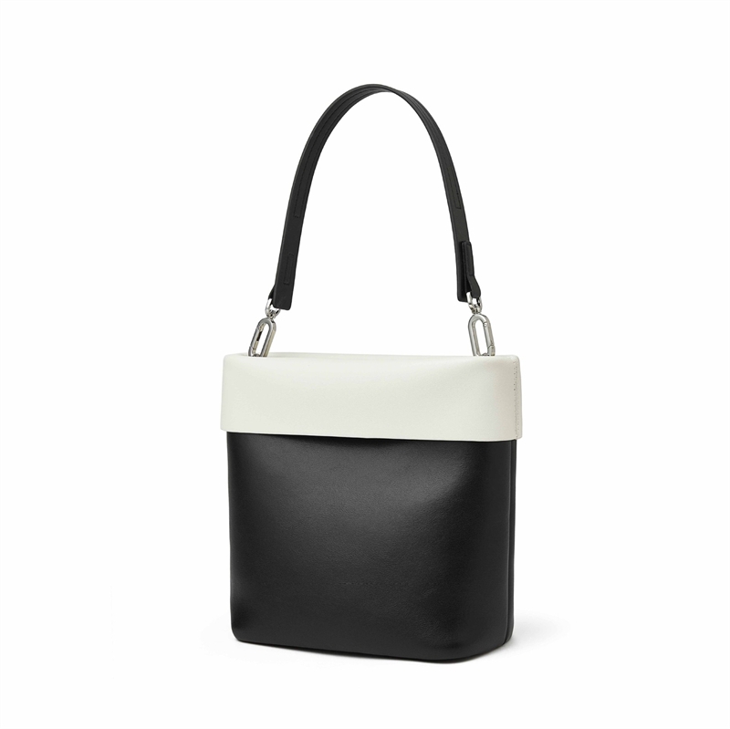 Black and White Leather Shoulder Bucket Bags Mini Size