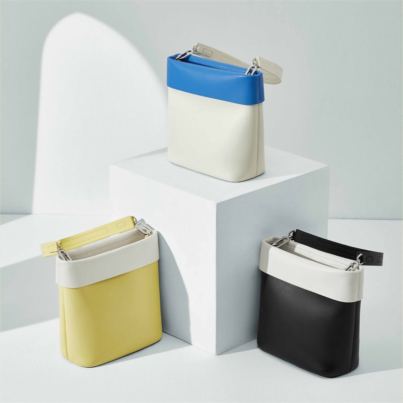 White and Yellow Leather Shoulder Bucket Bags with Inner Pouch