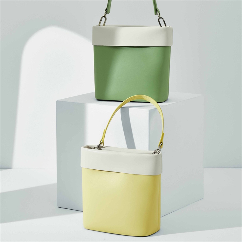 Green and White Leather Shoulder Bucket Bags Mini Size