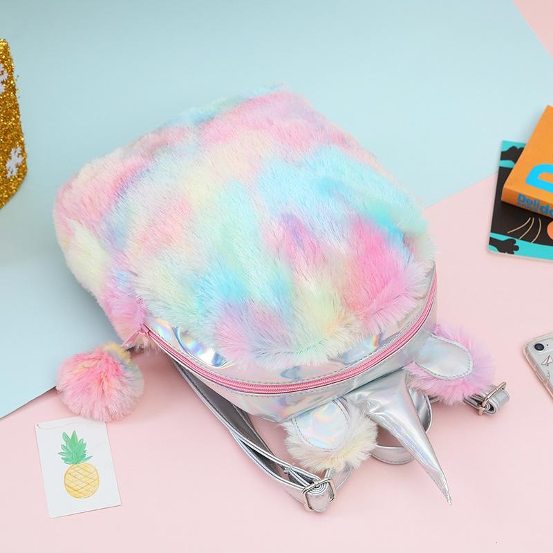 Rainbow Unicorn Cartoon Cute Backpack Girly Furry Holographic Backpack