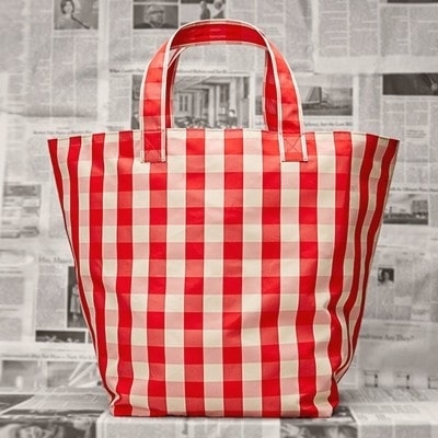 Red and White Plaid Canvas Tote Bag Picnic Beach Large Purse