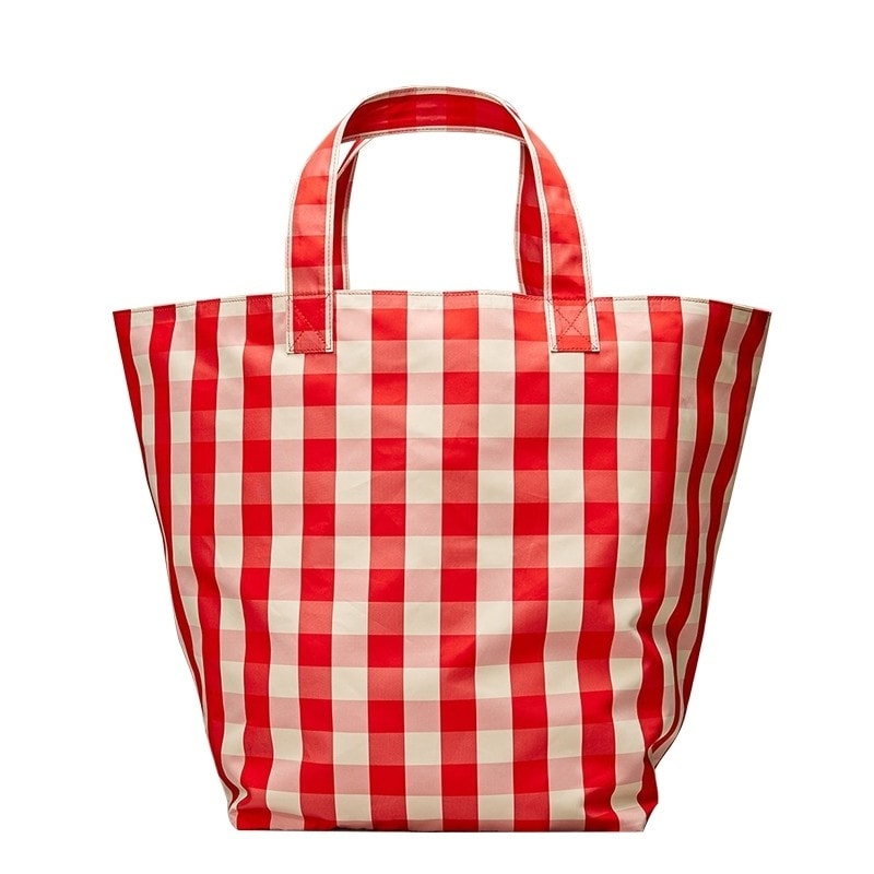 Red and White Plaid Canvas Tote Bag Picnic Beach Large Purse