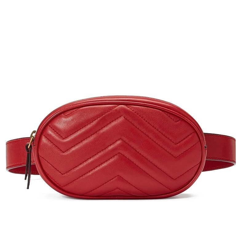 Red Fashion Belt Bag Quilted Leather Fanny Pack
