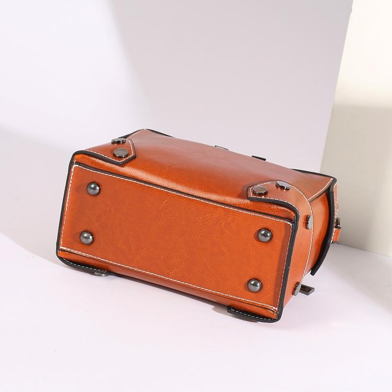 Coffee Genuine Leather Satchel Crossbody Purse Rivet Zipper Handbag 
