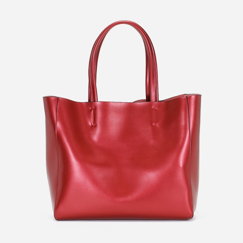 Red Genuine Leather Tote Bag Large Shopper Bags