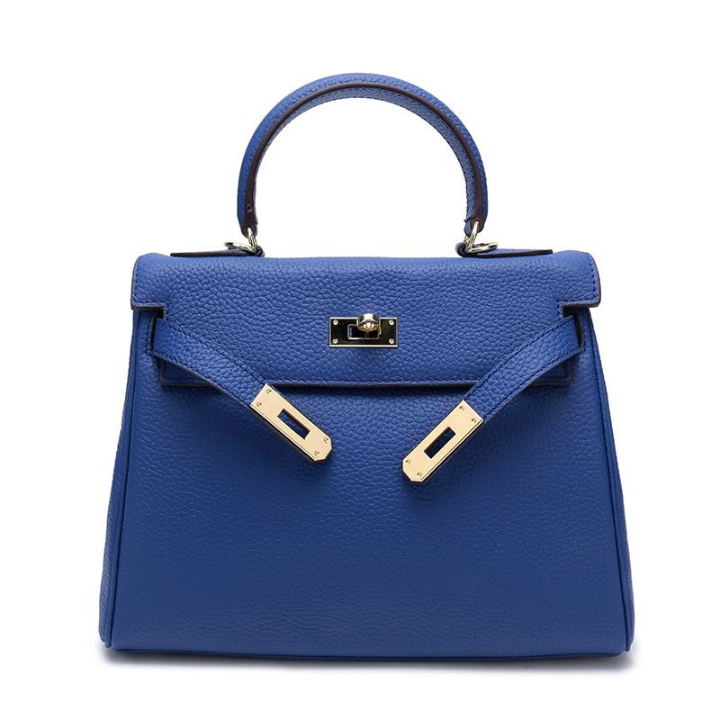 Blue Linen Leather Handbags Satchel Bags