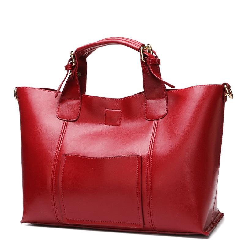 Red Leather Tote Bags Inner Pouch Women's Work Bags