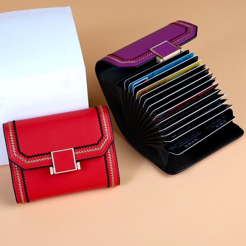 Red RFID Security Accordion Card Holder Cute Leather Wallet