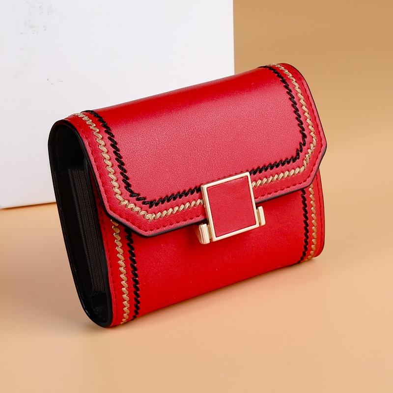 Red RFID Security Accordion Card Holder Cute Leather Wallet