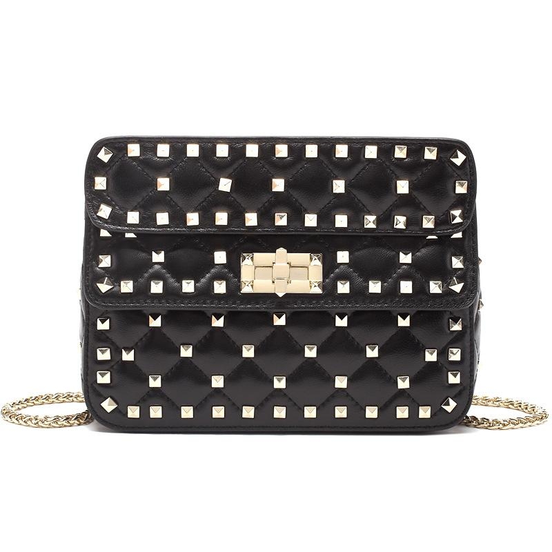 Black Rockstud Leather Quilted Handbags Foldover Crossbody Chain Bags ...