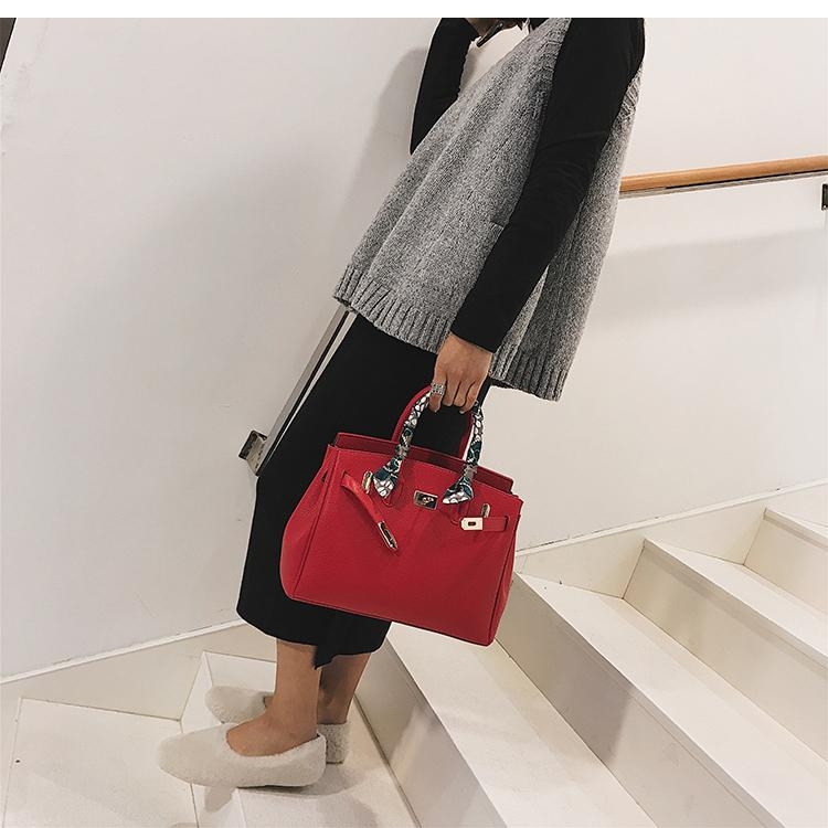 Red Vegan Leather Handbags Scarves Double Top Handle Satchel Bag