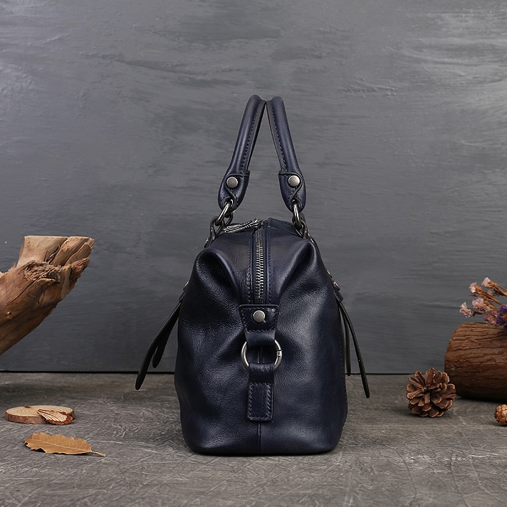 Retro Black Leather Boston Handbags Travel Business High Quality Handbags