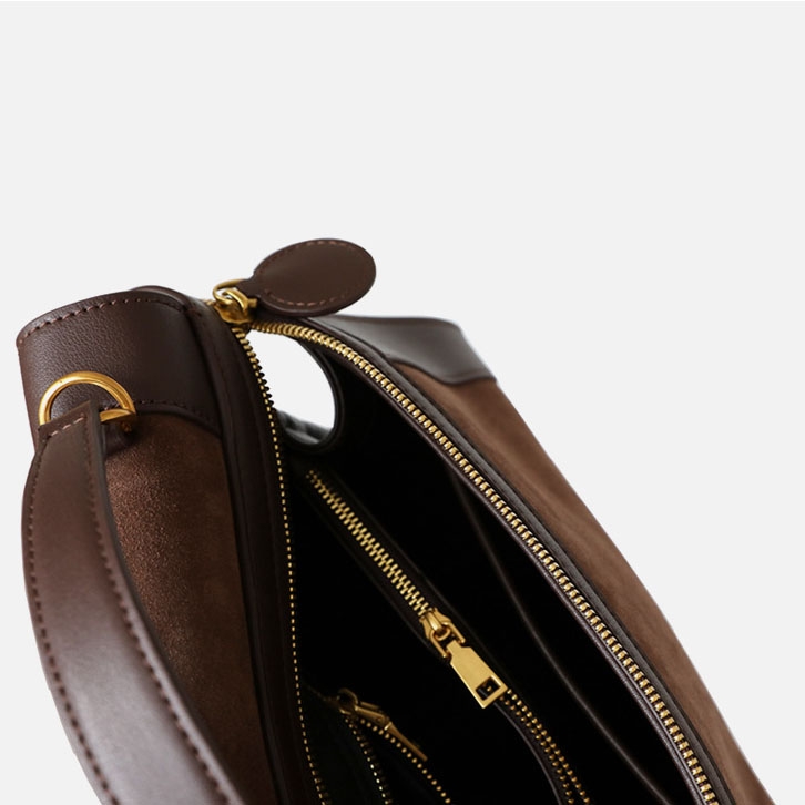 Brown Retro Zip Message Bags Top Handle Satchel Handbags