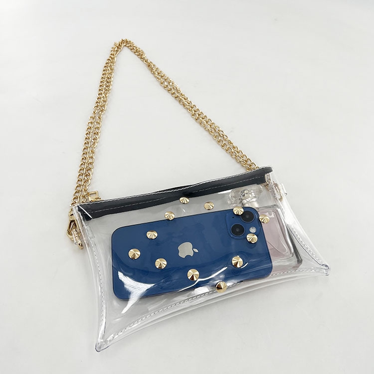 Rivet Clear Purse Studded Transparent Beach Bag with Removable Chain