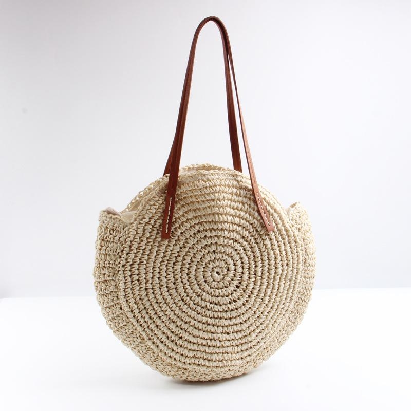 Red Soft Straw Tote Beach Bags Summer Travel Shoulder Bags with Zip
