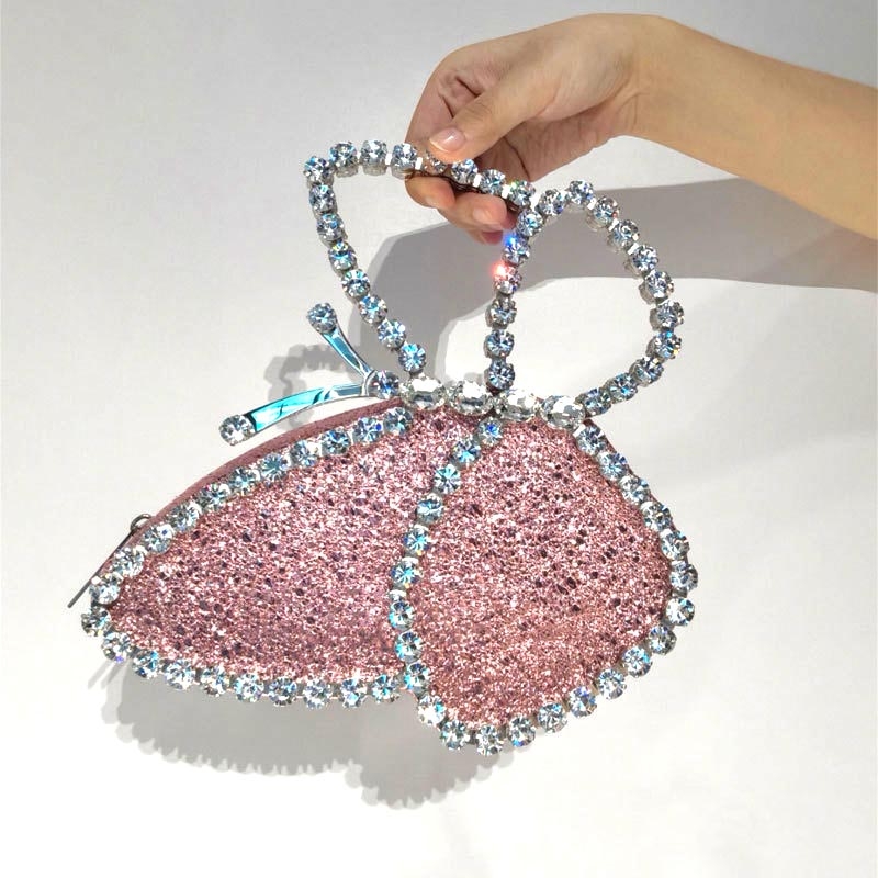 Pink Butterfly Rhinestone Clutch Handbags