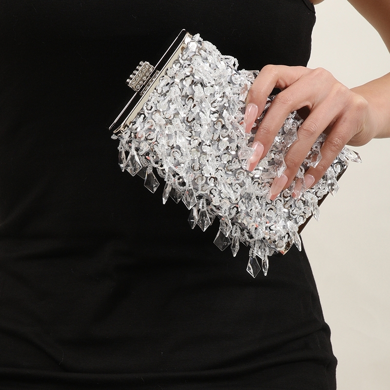 Buy Womens Embroidery Bag Silver Sparkle Clutch Purse In USA