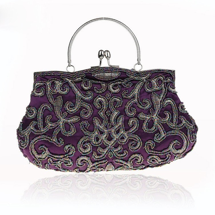 Purple Beading Embroider Clutch Bags Vintage Evening Bags