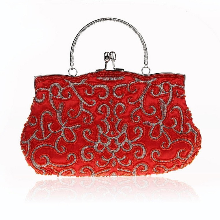 Red Beading Embroider Clutch Bags Vintage Evening Bags