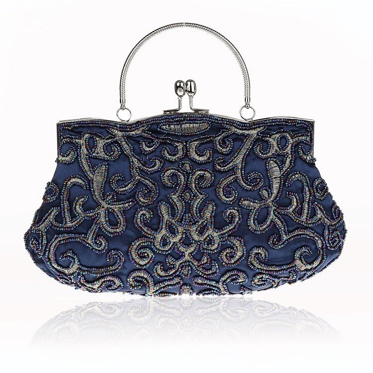 Navy Beading Embroider Clutch Bags Vintage Evening Bags