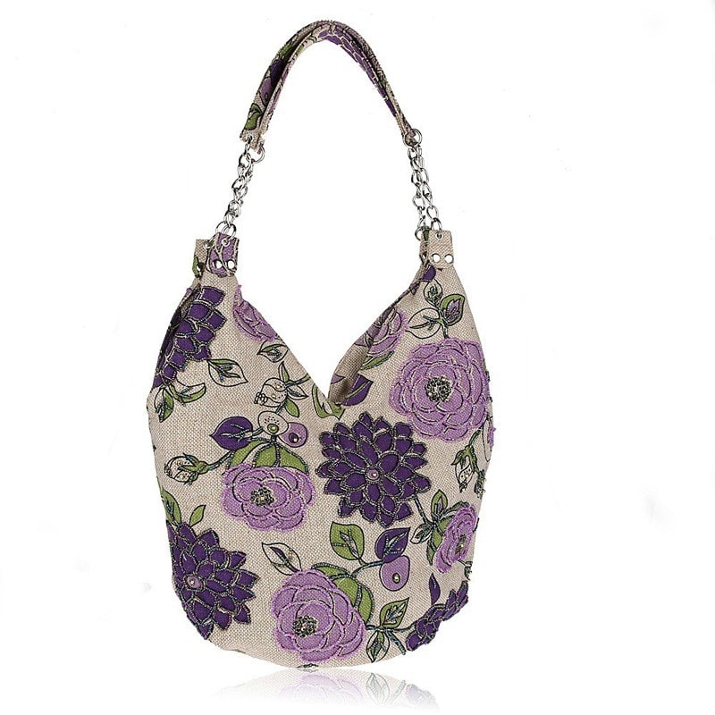 Mustard Canvas Shoulder Bag Floral Print Summer Hobo Bag